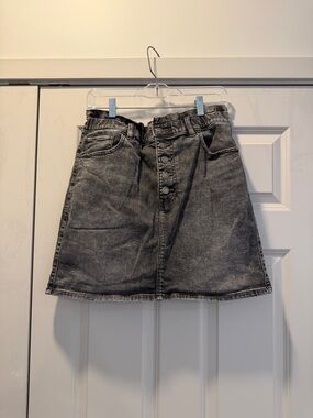 Express Washed Black A-Line Button-Front Denim Skirt